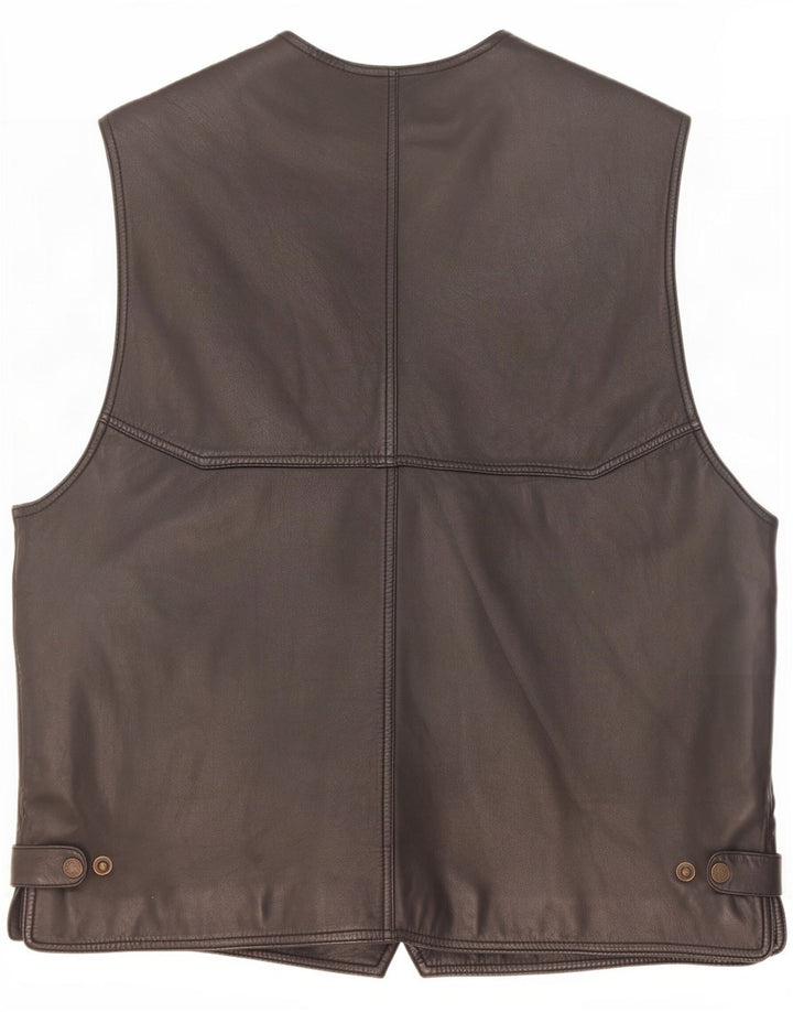 Barnardo Chaleco de cuero para hombre mediano negro