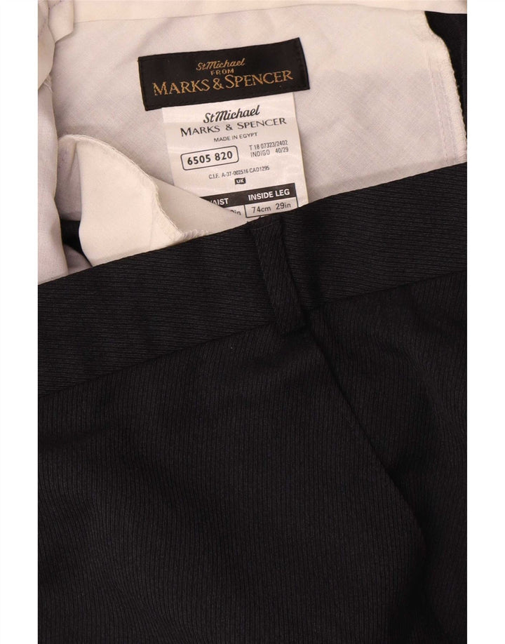 Marks & Spencer Pantalón de traje recto para hombre W40 L29 Poliéster azul marino
