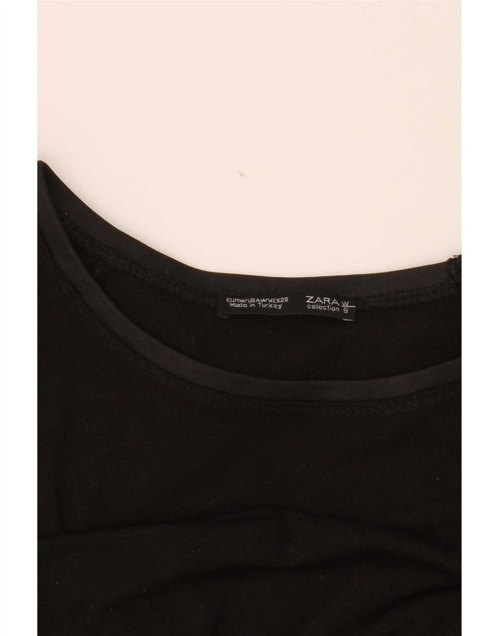 Zara Mujer Top Manga Larga UK 44 Mediano Negro