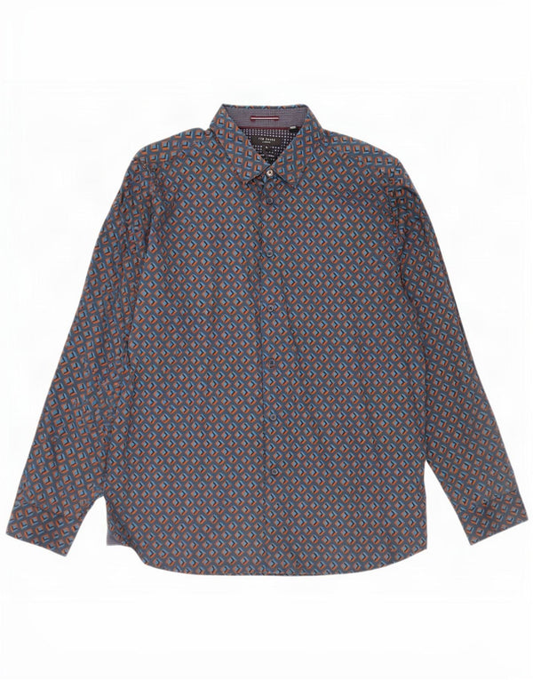 Ted Baker Camisa para hombre Talla 6 2XL Azul marino Algodón geométrico