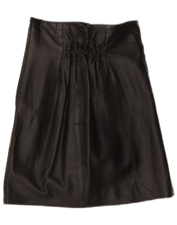 Falda de cuero de cintura alta vintage para mujer IT 44 Medio W25 Cuero negro
