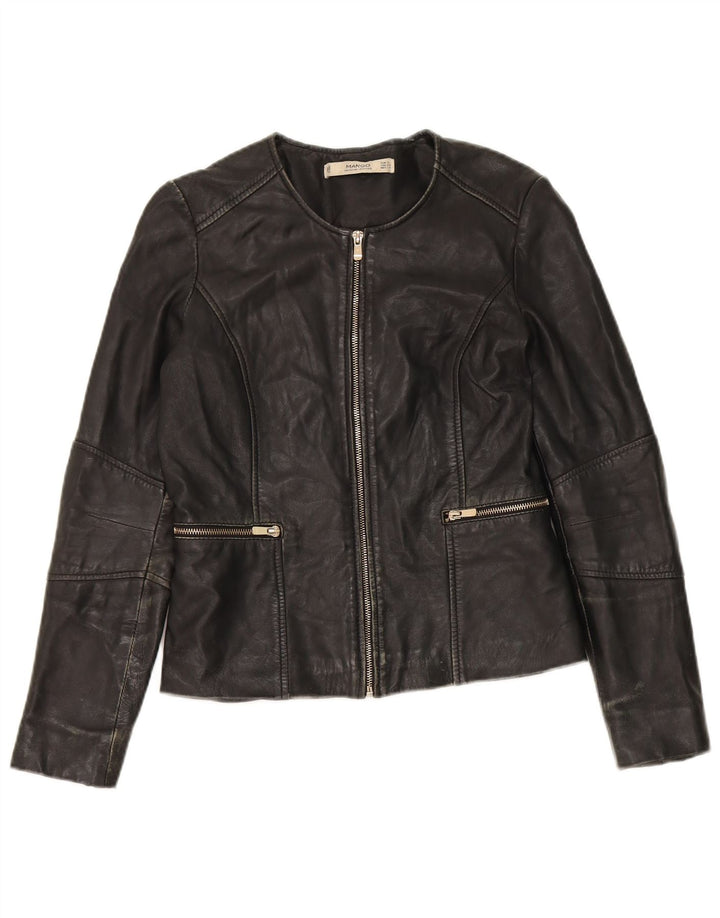 Mango Mujer Crop Chaqueta De Cuero UK 10 Small Negro