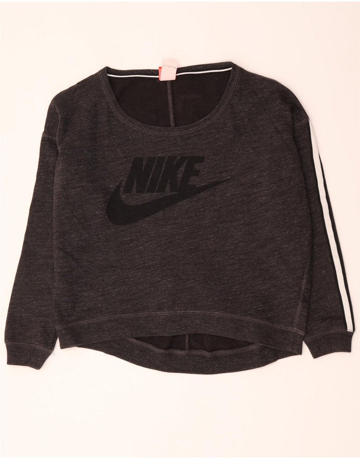 Nike Sudadera de gran tamaño con gráfico para mujer UK 10 Small Grey Cotton