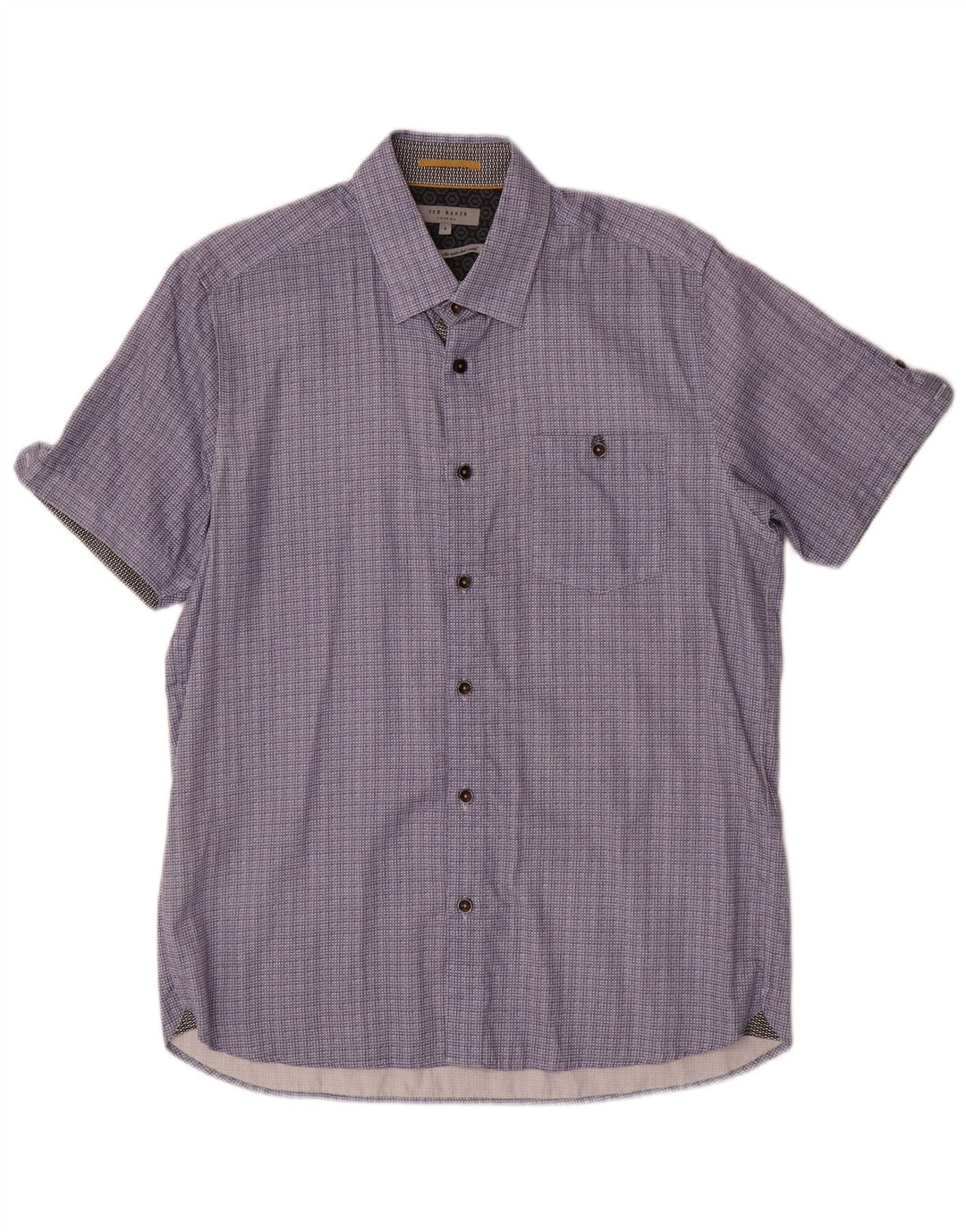 Ted Baker Camisa de manga corta para hombre Talla 4 Grande Algodón geométrico azul marino