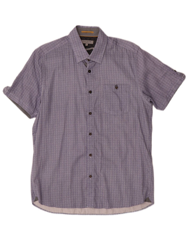 Ted Baker Camisa de manga corta para hombre Talla 4 Grande Algodón geométrico azul marino