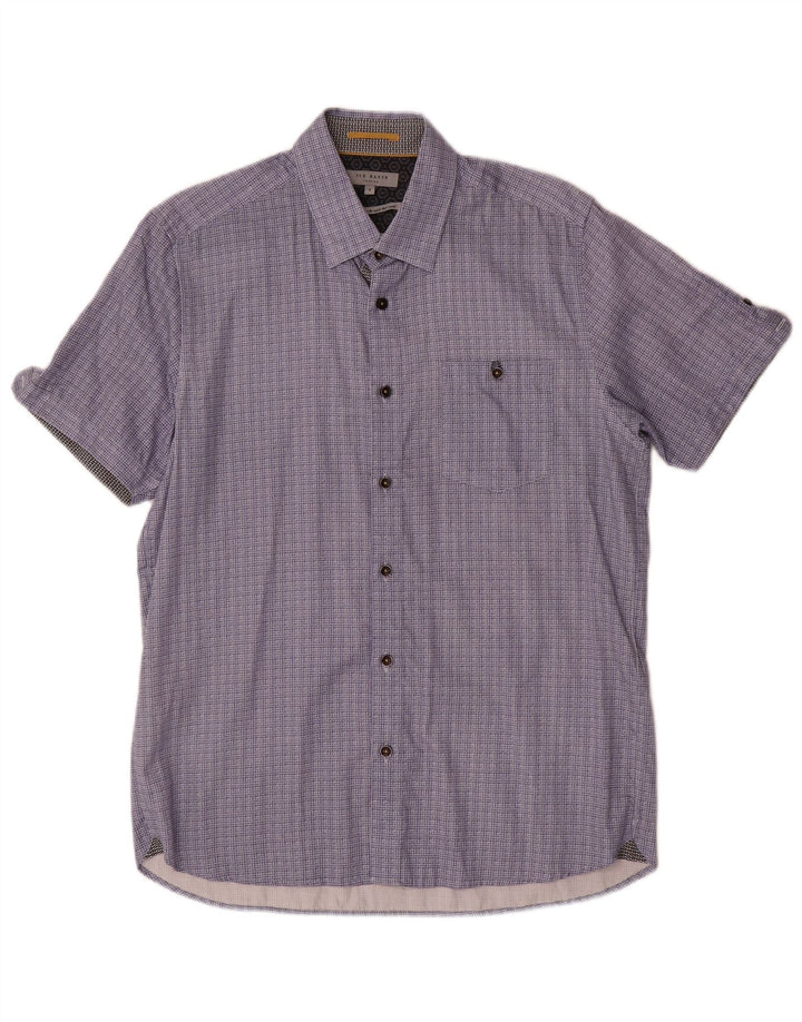 Ted Baker Camisa de manga corta para hombre Talla 4 Grande Algodón geométrico azul marino