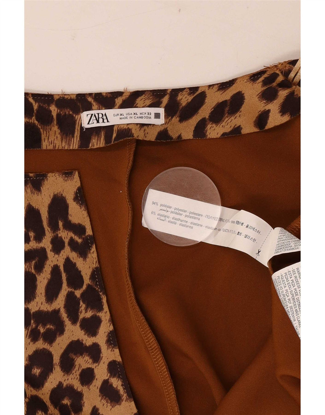 Zara Mujer Abrigo Abierto ES 40 XL Marrón Animal Print Poliéster