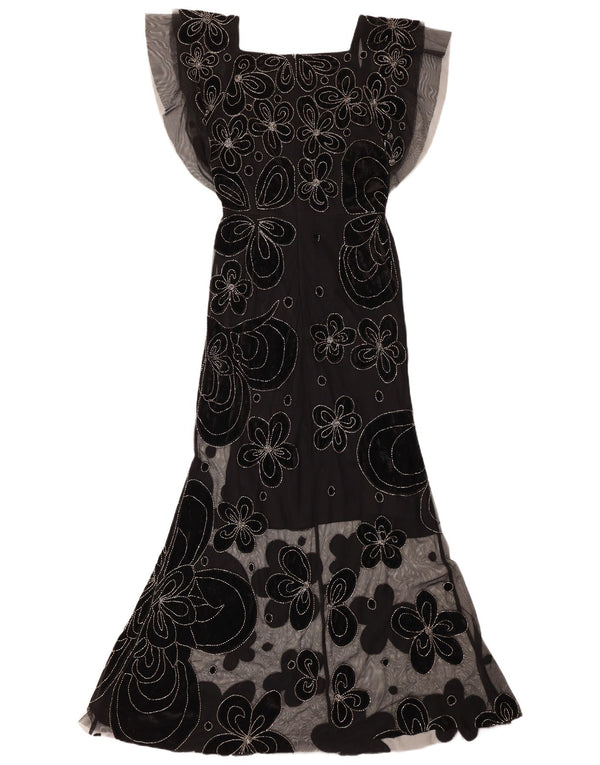 Virgos Lounge Vestido largo para mujer UK 8 Pequeño Poliéster floral negro
