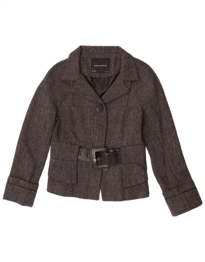 Zara Chaqueta Blazer De 2 Botones para Mujer UK 42 Gris Medio Espiga