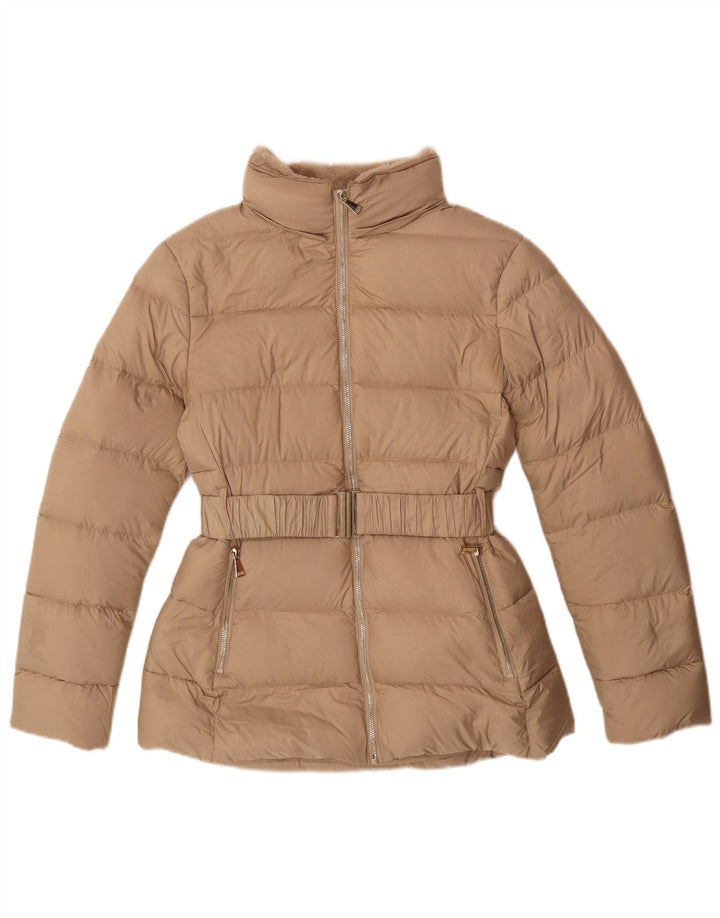 Zara Mujer Chaqueta Acolchada UK 10 Small Beige Poliéster