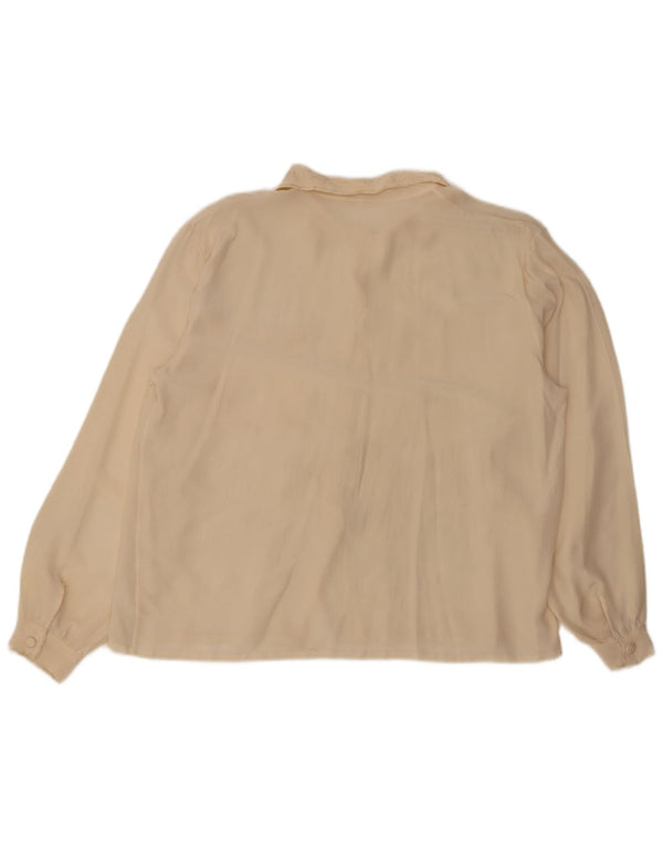 Ricamo A Mano Blusa para mujer UK 46 Grande Seda floral blanco roto