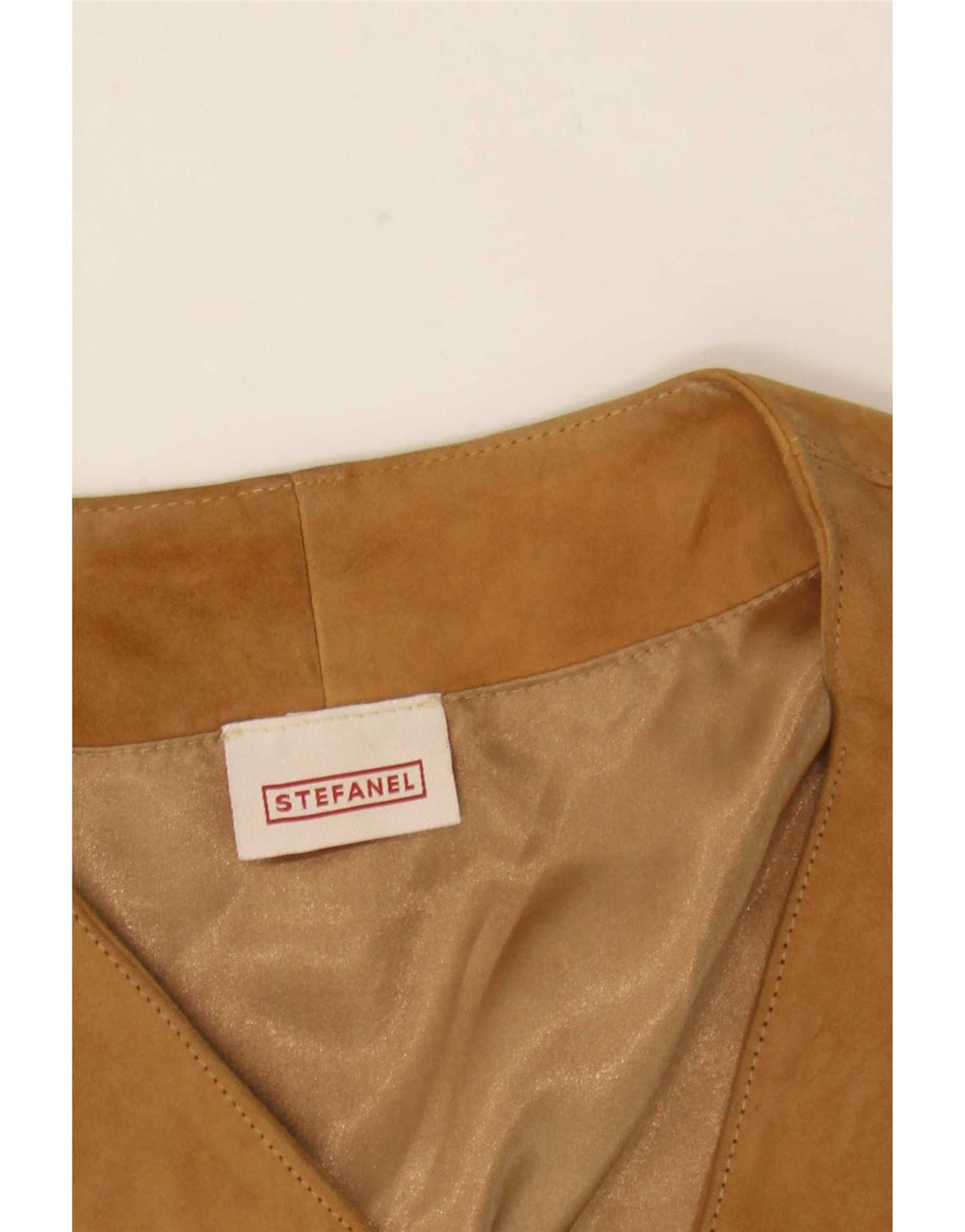 Stefanel Chaleco de ante para mujer UK 42 Cuero beige medio