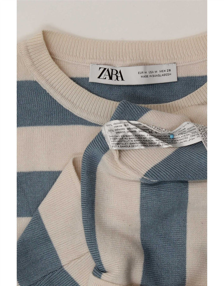 Zara Mujer Crop Top UK 40 Viscosa Rayas Beige Medio