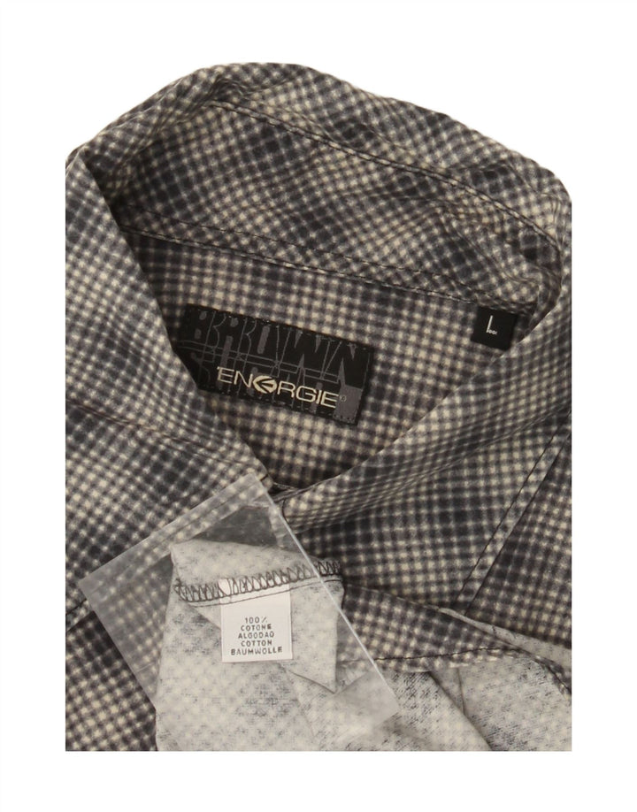ENERGIE Camisa de manga corta para hombre de algodón a cuadros gris grande