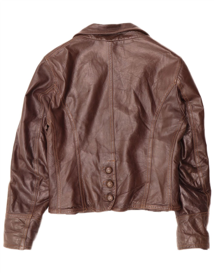 Sandro Ferrone Chaqueta Corta de Cuero para Mujer UK 40 XL Marrón