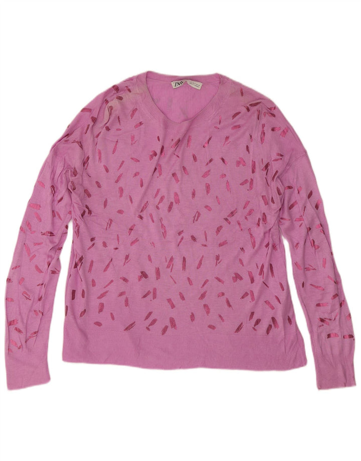 Zara Mujer Patrón Abstracto Cuello Barco Jersey Suéter UK 10 Small Pink