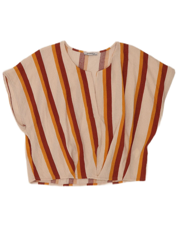 Zara Womens Trafaluc Blouse Top UK 14 Large Off White Striped Polyester