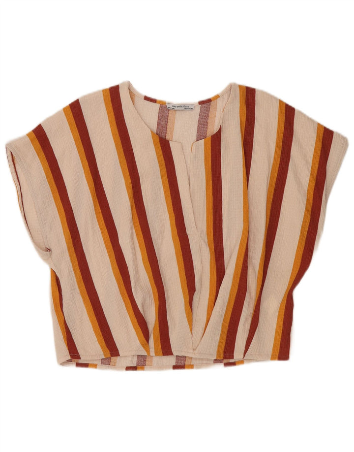Zara Mujer Trafaluc Blusa Top UK 40 Grande Poliéster A Rayas Blanco Roto