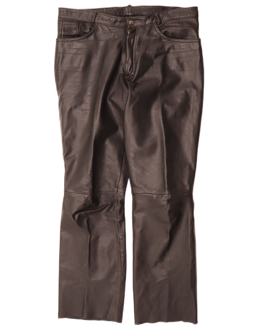 Pantalones de cuero rectos vintage para hombre W34 L32 Negro