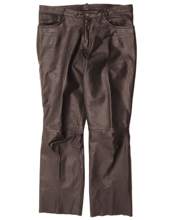 Pantalones de cuero rectos vintage para hombre W34 L32 Negro