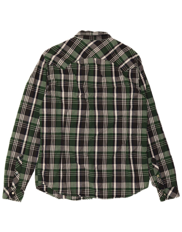 LEE Camisa de franela ajustada para hombre XL Algodón a cuadros verdes