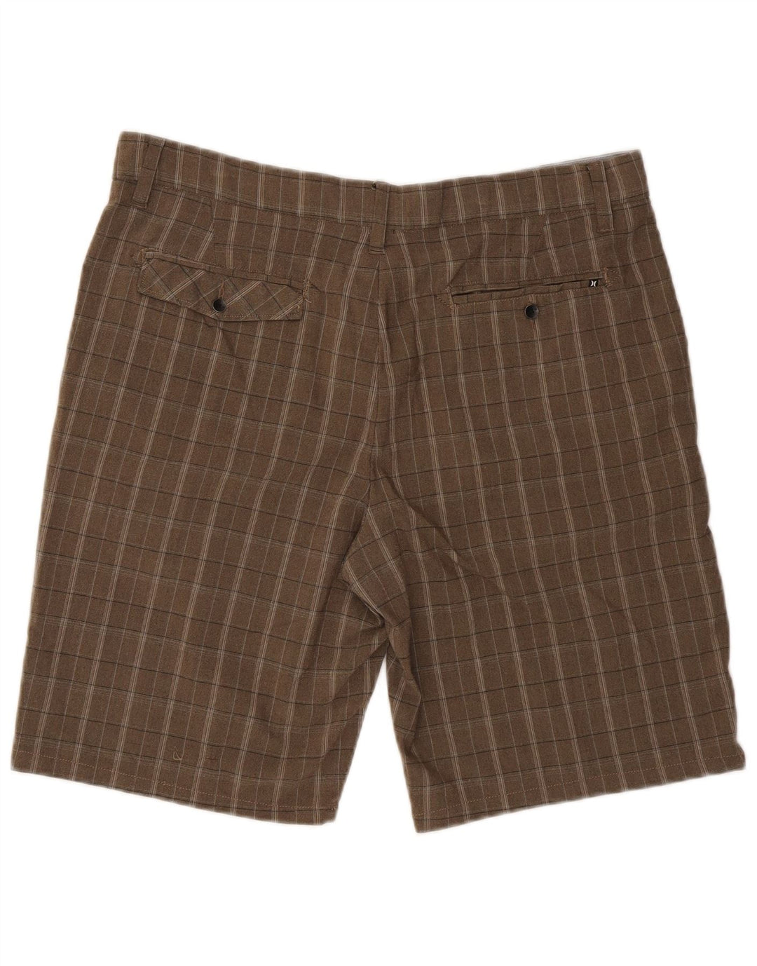 Hurley Pantalones cortos chinos para hombre W36 Poliéster a cuadros marrones grandes