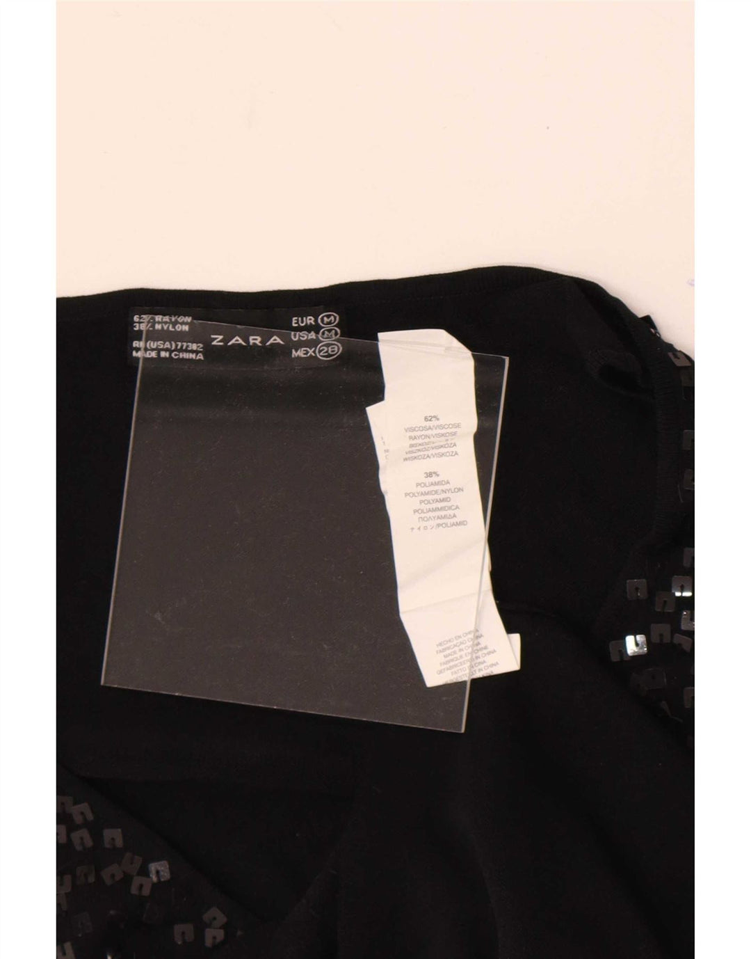 Zara Mujer Blusa Sin Mangas Top UK 42 Medio Viscosa Moteada Negra