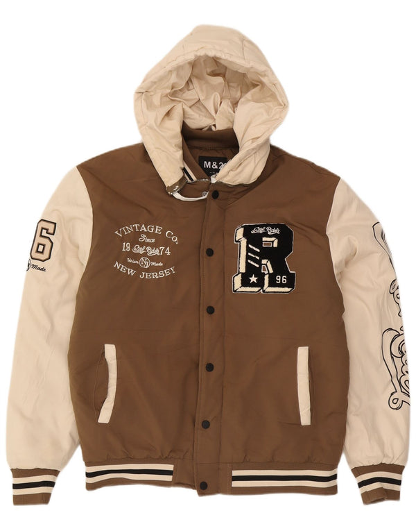 Vintage Hombres Nueva Jersey Chaqueta Varsity con capucha Reino Unido 42 XL Marrón Colorblock
