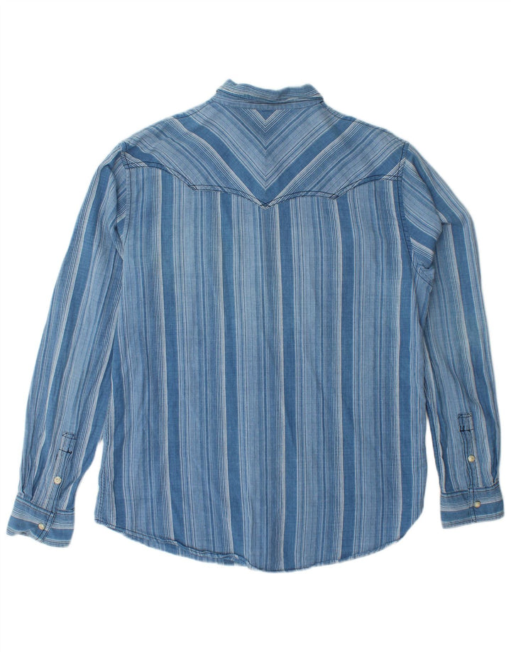 WRANGLER Camisa de franela de ajuste regular para hombre, algodón a rayas azules grandes