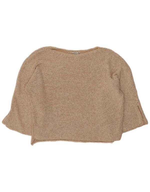 Zara Mujer Crop Jersey De Cuello Barco De Gran Tamaño UK 44 Medio Beige