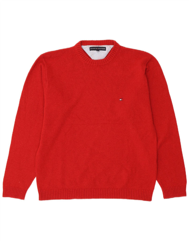TOMMY HILFIGER Jersey con cuello redondo para hombre, talla grande, lana roja