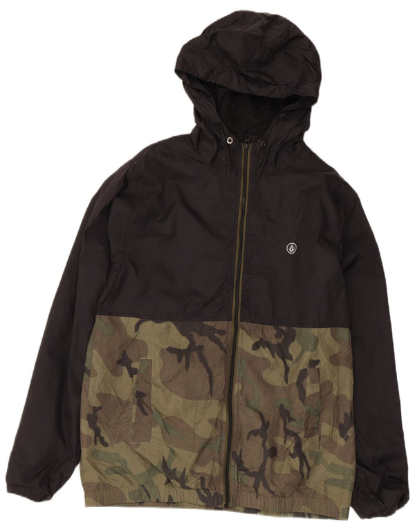 Volcom Chaqueta impermeable con capucha para hombre UK 36 Small Black Camuflaje Nylon