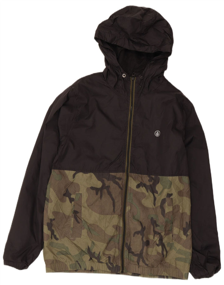 Volcom Chaqueta impermeable con capucha para hombre UK 36 Small Black Camuflaje Nylon