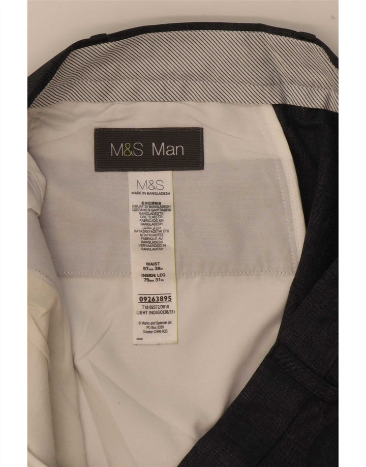 Marks & Spencer Pantalón de traje recto para hombre W38 L31 Poliéster azul