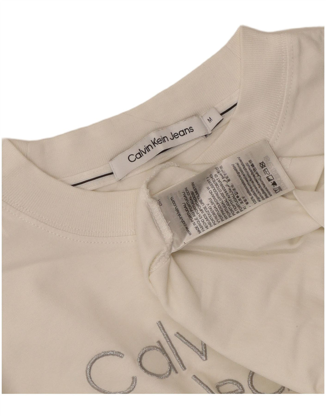 Calvin Klein Jeans - Camiseta corta con gráfico para mujer, talla 40, talla mediana, color blanco