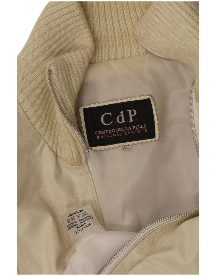 Vintage mujer crop chaqueta de cuero IT 40 pequeño cuero blanco