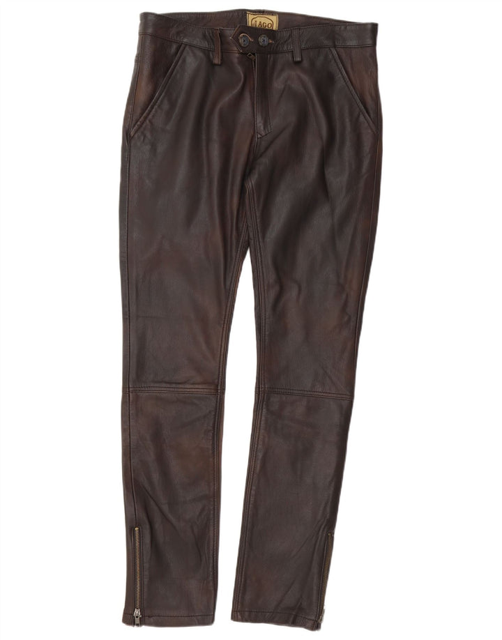 il Lago Pantalones de cuero delgados para hombre IT 48 Medium W30 L32 Cuero marrón