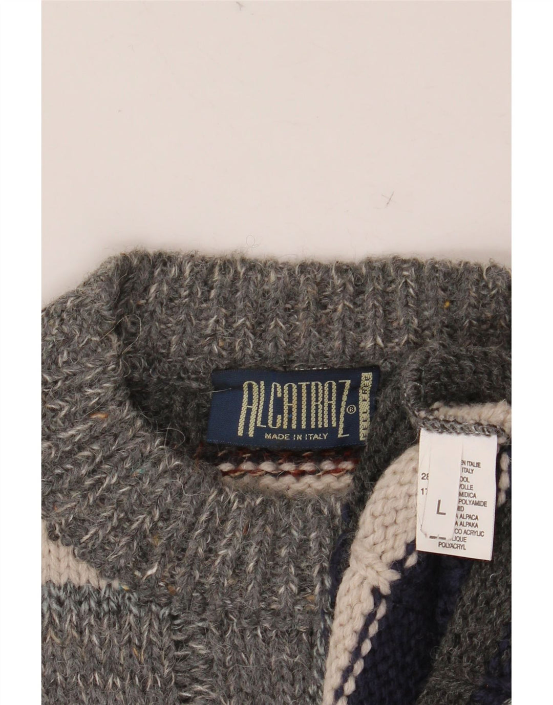 ALCATRAZ Jersey de cuello redondo para hombre de lana a rayas multicolor grande