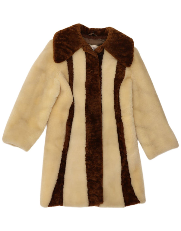 Abrigo de piel sintética Kara para mujer UK 10 Small Beige Colorblock