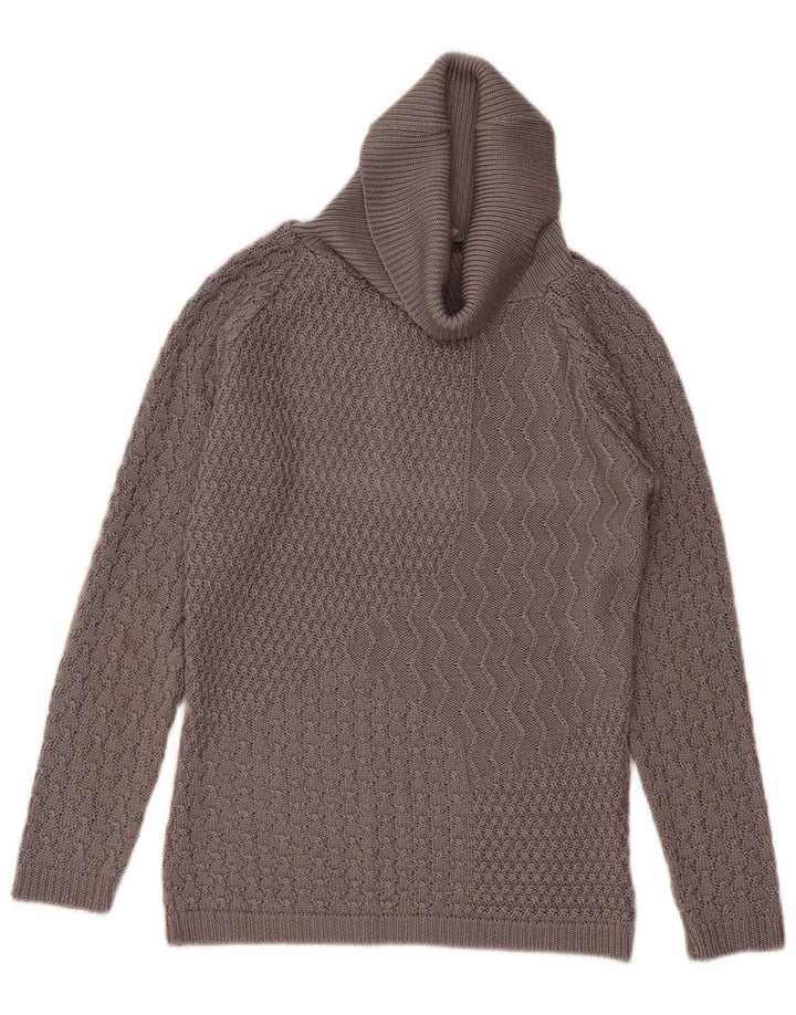 Vintage mujer rollo cuello jersey suéter Reino Unido 10 pequeño gris poliacrílico