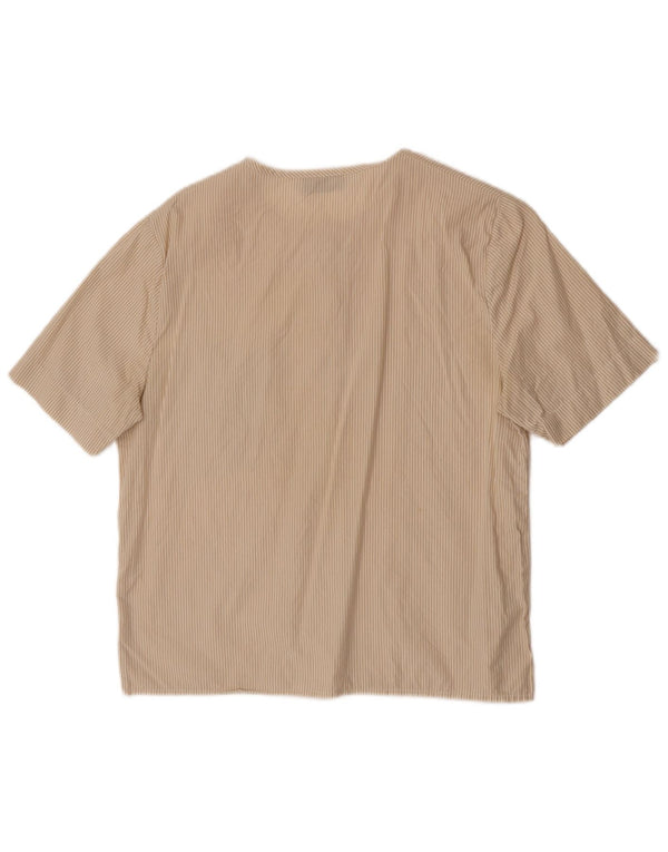 Maurice Abot Blusa de manga corta para mujer UK 44 Medium Beige Pinstripe