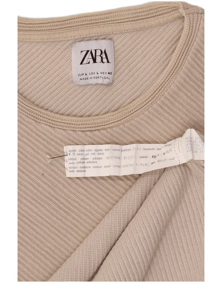Zara Hombre Top Manga Larga Grande Algodón Beige