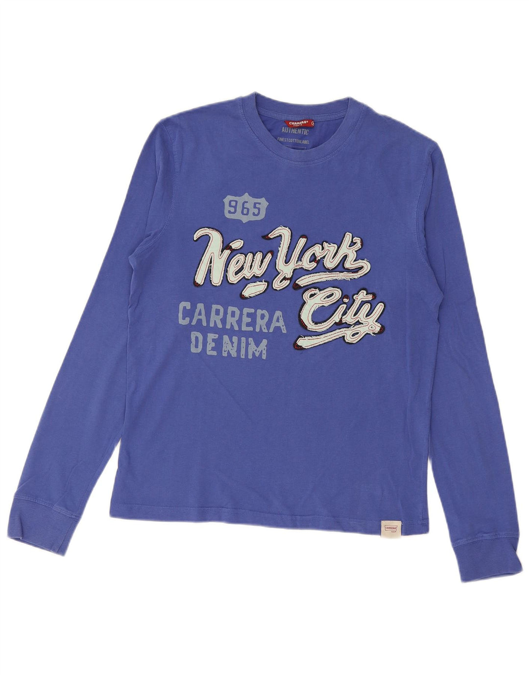 CARRERA Top gráfico de la ciudad de Nueva York para hombre Manga larga Algodón azul pequeño