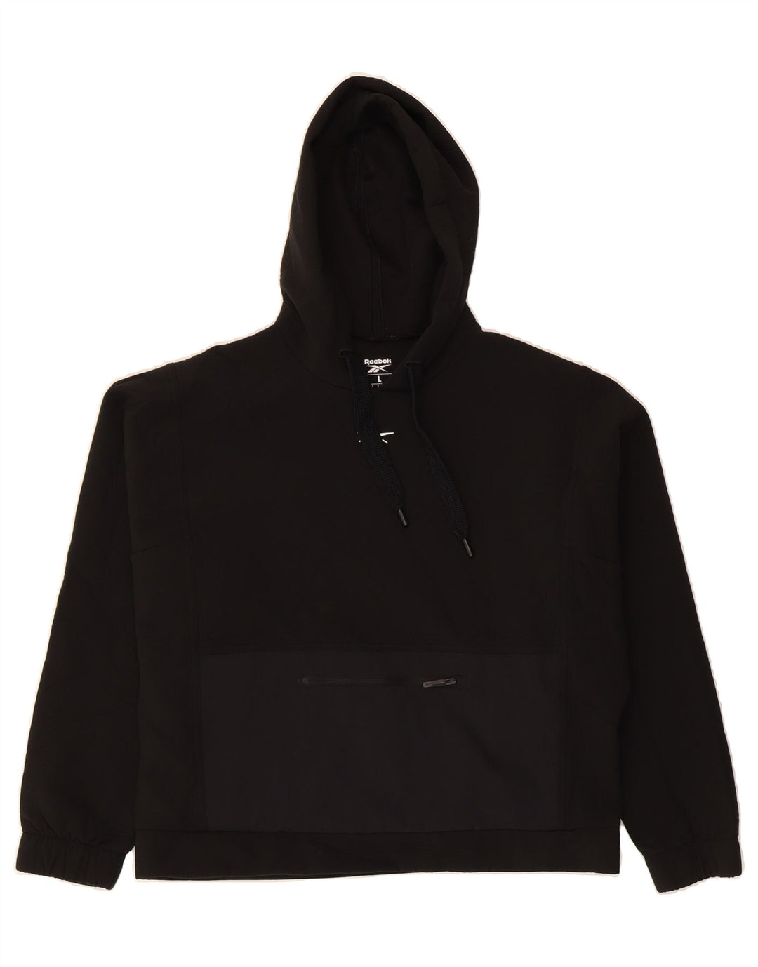 REEBOK Womens Hoodie Jumper UK 16/18 Large Black Polyester Vintage Reebok and Second-Hand Reebok from Messina Hembry 