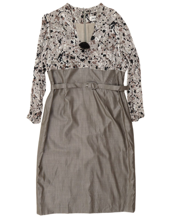 Jean Paul Vestido tubo de manga larga para mujer UK 40 XL Viscosa con lunares grises