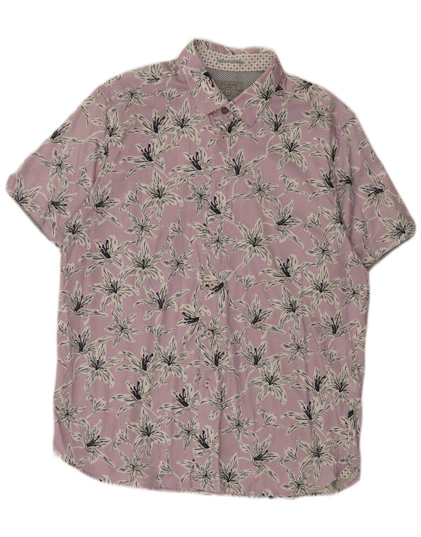 Ted Baker Camisa de manga corta para hombre Talla 6 2XL Algodón floral morado