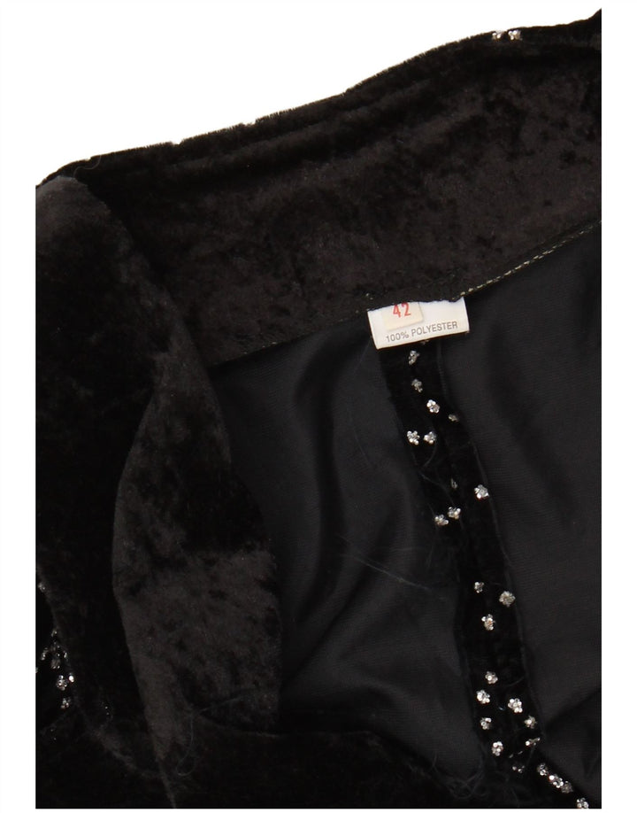 VINTAGE Mujer Patrón Abstracto Tailcoat Blazer Chaqueta IT 42 Medio Negro