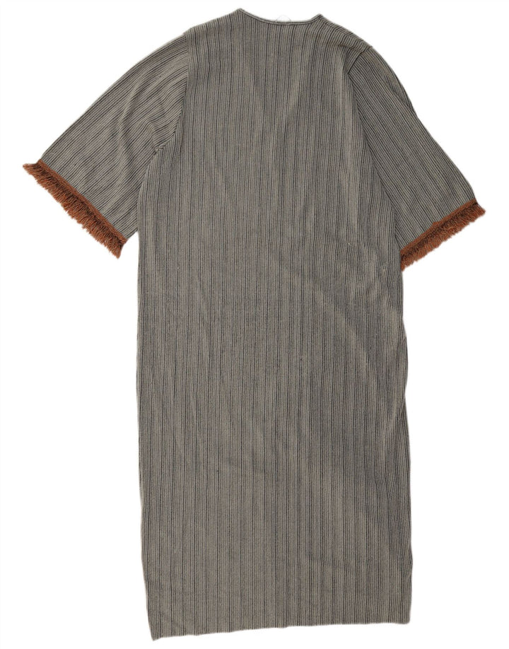 Zara Vestido largo extragrande para mujer, talla 40, poliéster a rayas, color gris pequeño