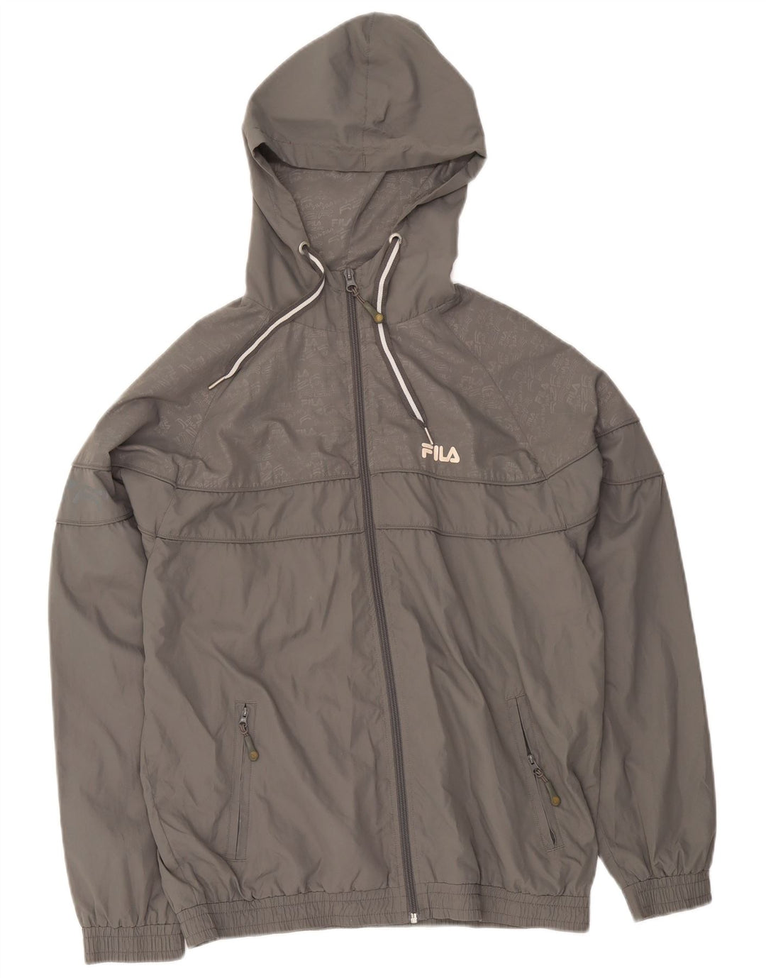 Fila Mens Graphic Hooded Chándal Top Chaqueta Pequeña Poliéster Gris