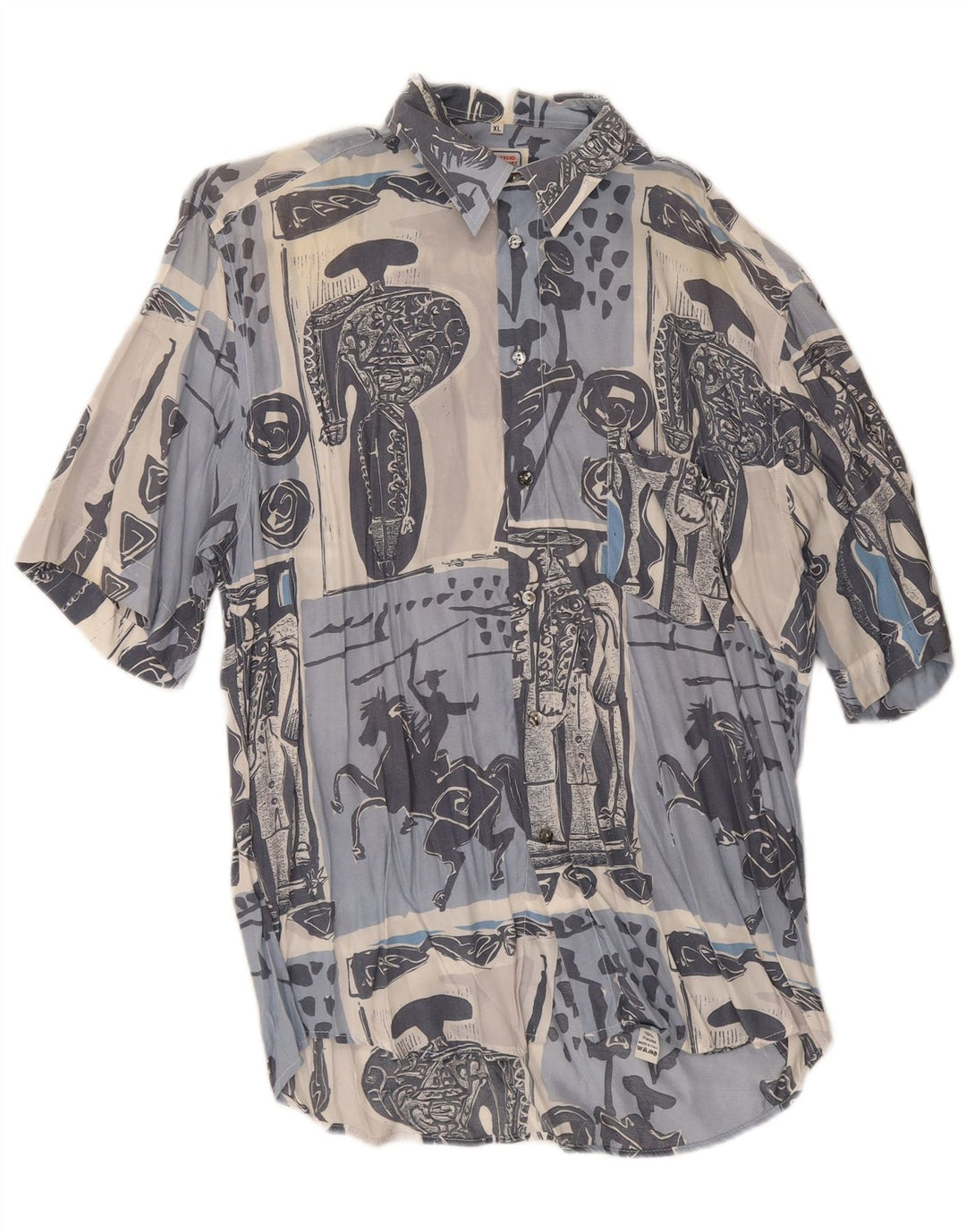 Togo Camisa gráfica de manga corta para hombre XL Algodón patchwork azul